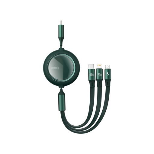 Câble Baseus Bright Mirror 3 en 1 Rétractable (Type-C vers MicroUSB + Lightning + Type-C), Vert, 100W, 1,2m