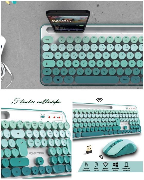 Advance Wireless Desktop Keyboard-Mouse Set - Ergonomic - 105 Keys - Pastel Colors