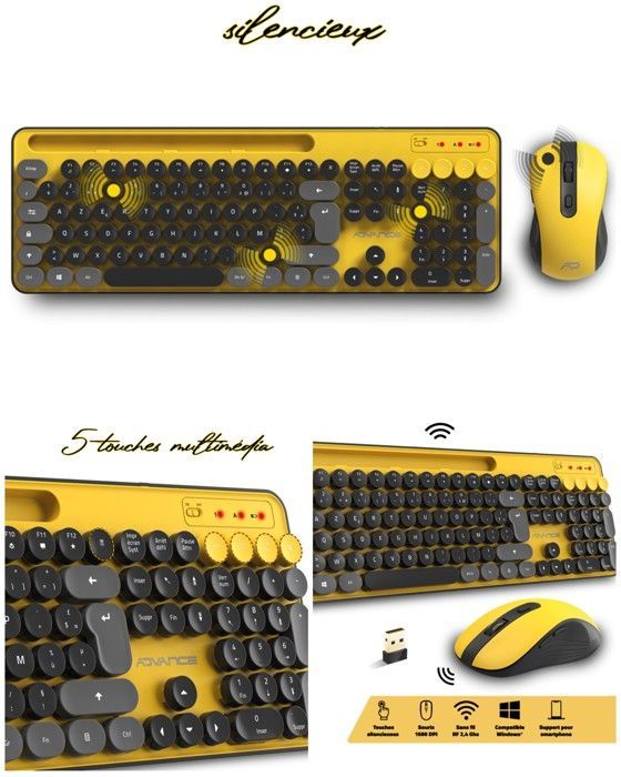 Advance Wireless Desktop Kit - PEP'S Advance - Yellow and Black - 105 Keys - 5 Multimedia Keys