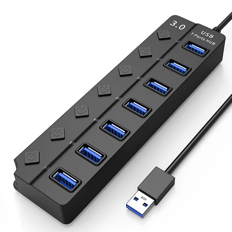 INF 7-Port USB 3.0 Hub (5 Gbit/s, Individual On/Off Buttons)