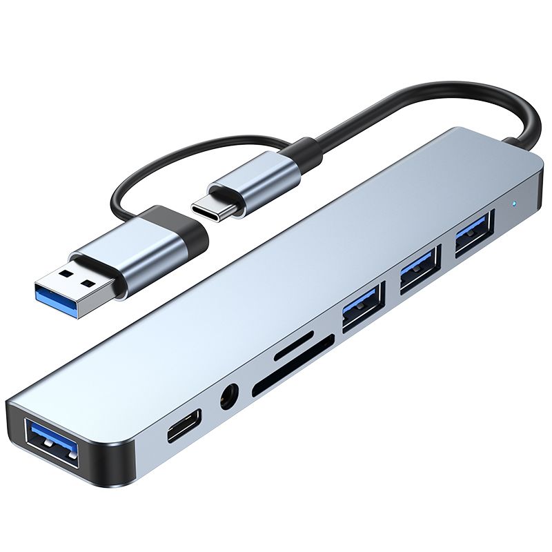Hagaethi USB-C Extender Adapter - 8-in-1 USB SD TF for Laptop, Tablet, Phone