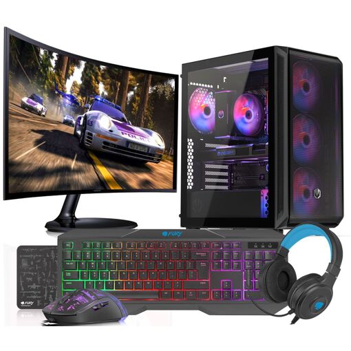 PC de juego VIST - Ryzen 5900X, 64GB de RAM, RTX 4060, 1TB SSD, WiFi, Monitor curvo de 27'', Windows 11 Pro