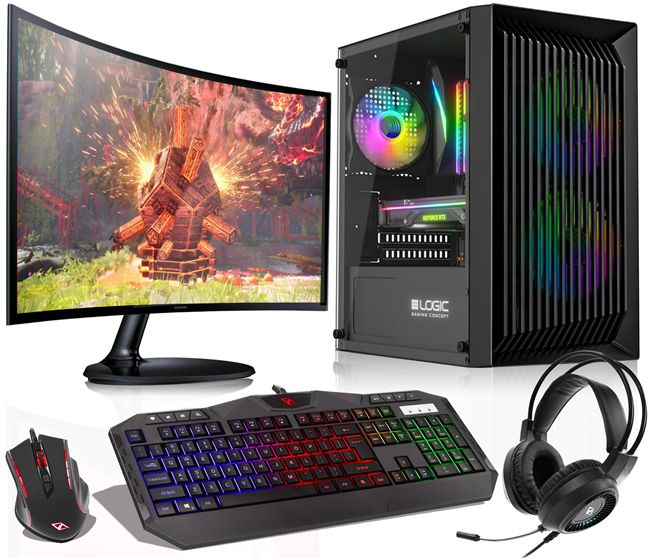 PC de juego VIST RGB - Ryzen 5 3600, 32GB de RAM, RX 6600, SSD de 1TB, monitor curvado de 24", Windows 11 Pro