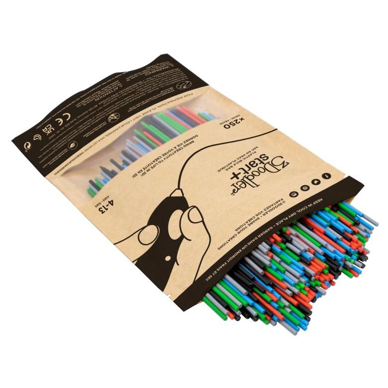3Doodler Primary Pow Mixed Bag, 250 Pieces of Biodegradable Plastic Filament in Blue, Green, Grey, Red