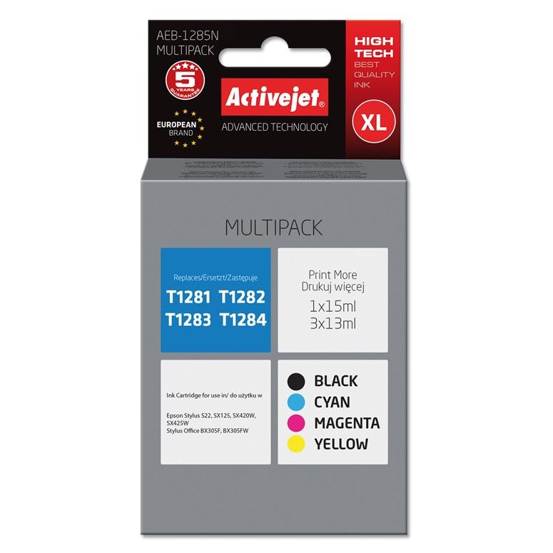 Activejet AEB-1285N Ink (Epson T1281/T1282/T1283/T1284 Replacement; Supreme; 1x15ml, 3x13ml; Black, Red, Blue, Yellow)
