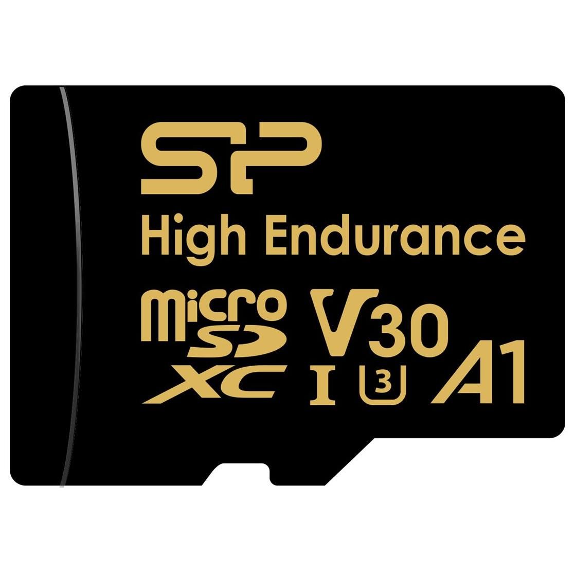 Silicon Power Golden Series High Endurance Flash Memory Card - 128GB (MicroSDXC to SD Adapter Included) - A1/Video Class V30/UHS-I U3/Class 10