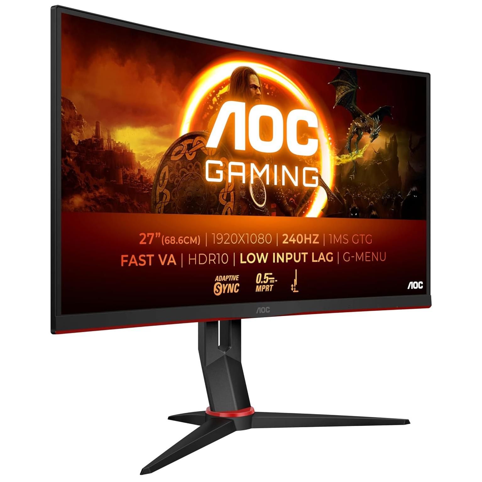 AOC Gaming C27G2Z3/BK - Curved LED Screen - Games - 27" - 1920 x 1080 Full HD (1080p) @ 280Hz - Fast VA - 300 cd/m² - 4000:1 - HDR10 - 0.5ms - 2xHDMI, DisplayPort
