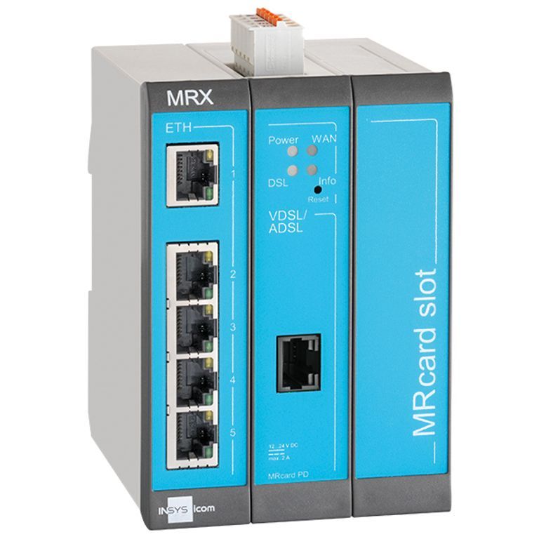 INSYS Microelectronics MRX3 DSL-B Connected Router - Fast Ethernet, Blue and Gray