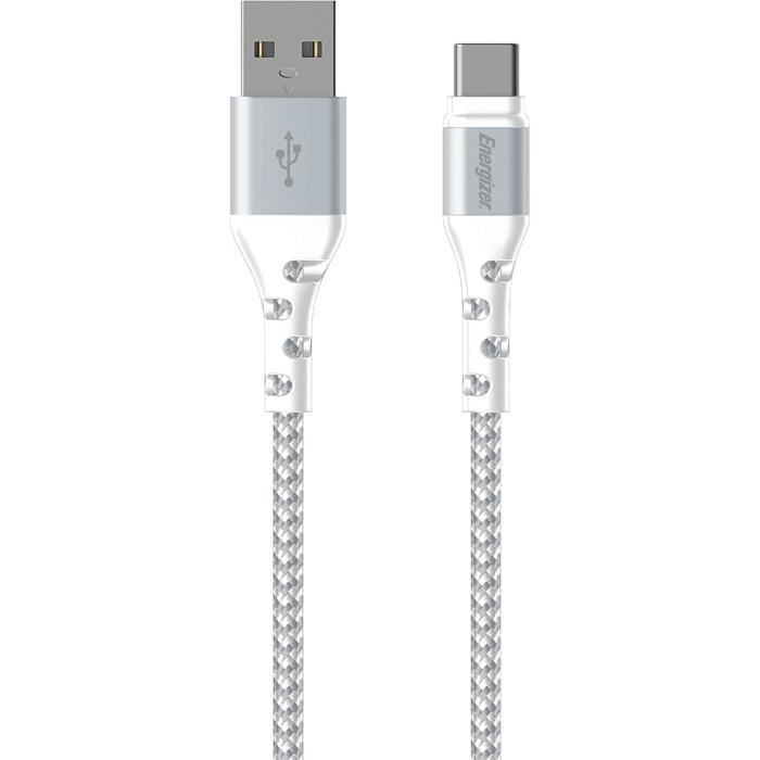 Energizer USB-C Tressé Charge Cable - Long High Resistance - White