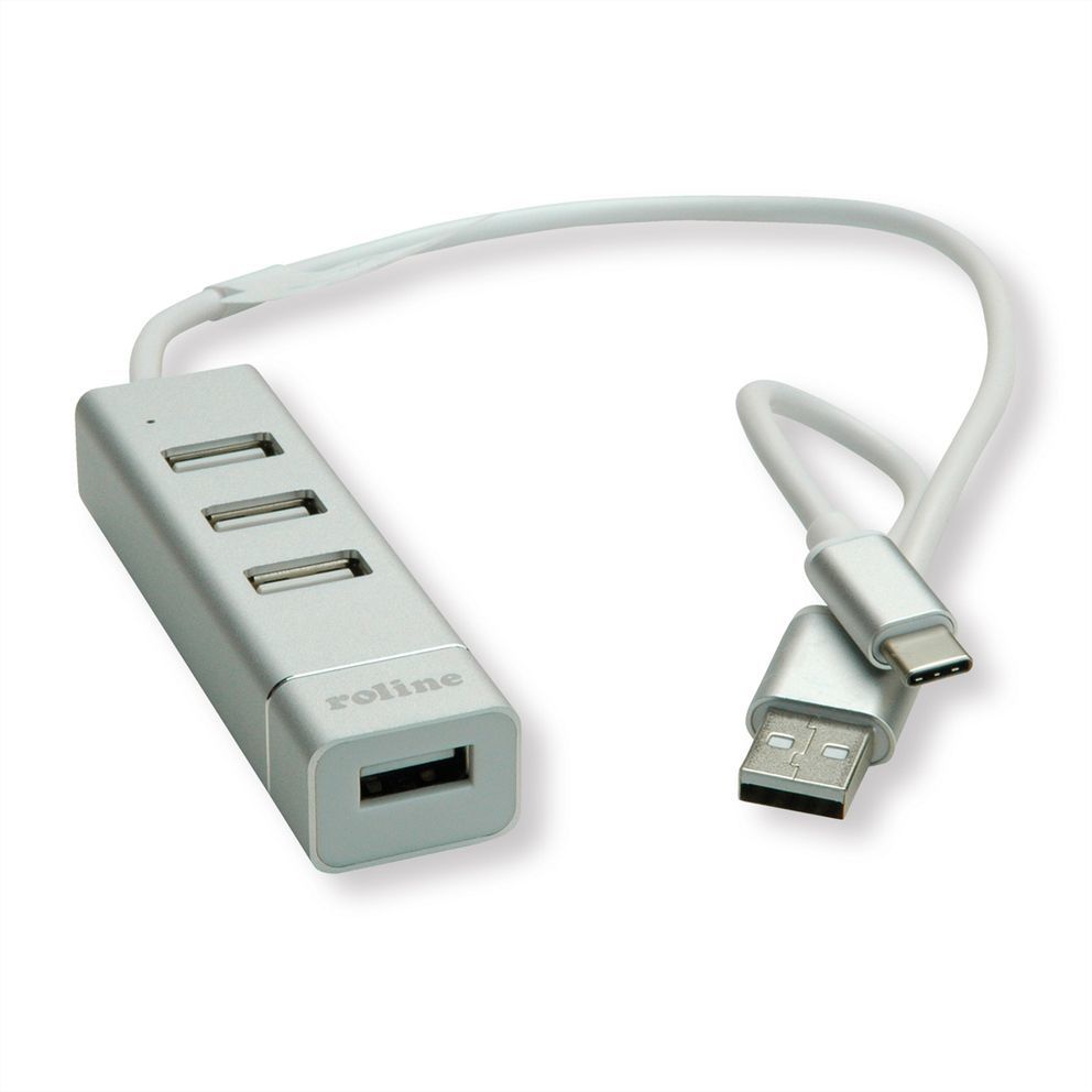 Roline 2.0 USB Hub & Adapter 480 Mbit/s Silver, White
