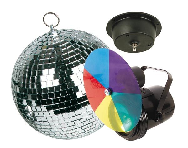 Info Games Disco Light Kit - PAR36 Projector, 5-Color Disk, Facet Ball 20cm with Motor