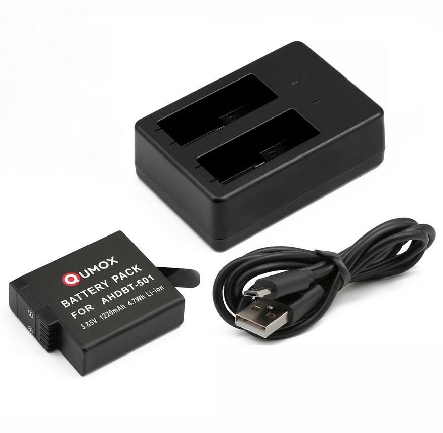 Chargeur double pour batterie QUMOX et batterie pour GoPro HERO 5