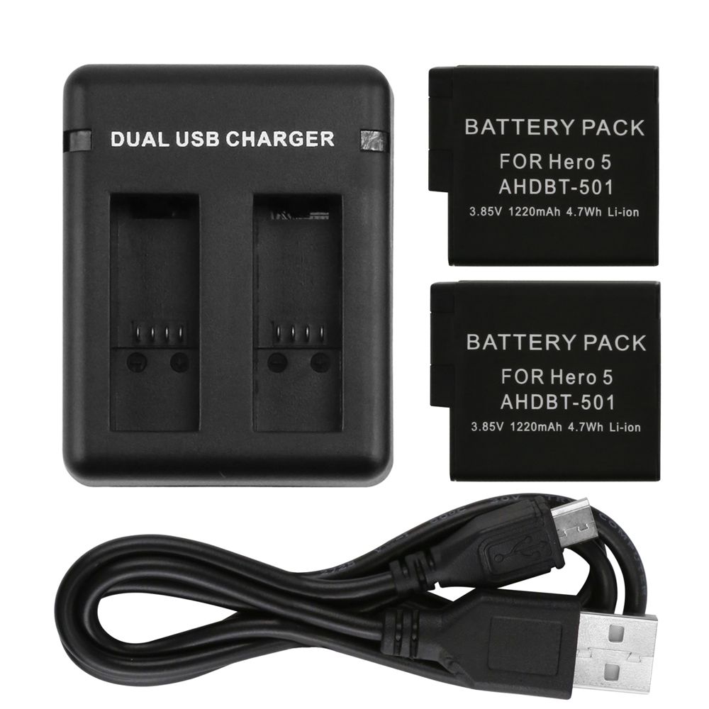Cbox Double Slot Charger + 2 Batteries 1220mAh for GoPro Hero 5 Black