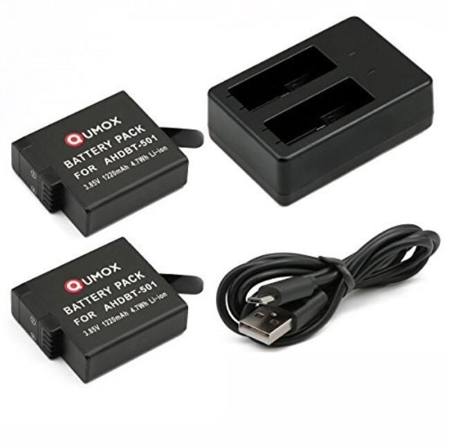 QUMOX Dual-Channel Charger + 2 Batteries for HERO5 AHDBT-501