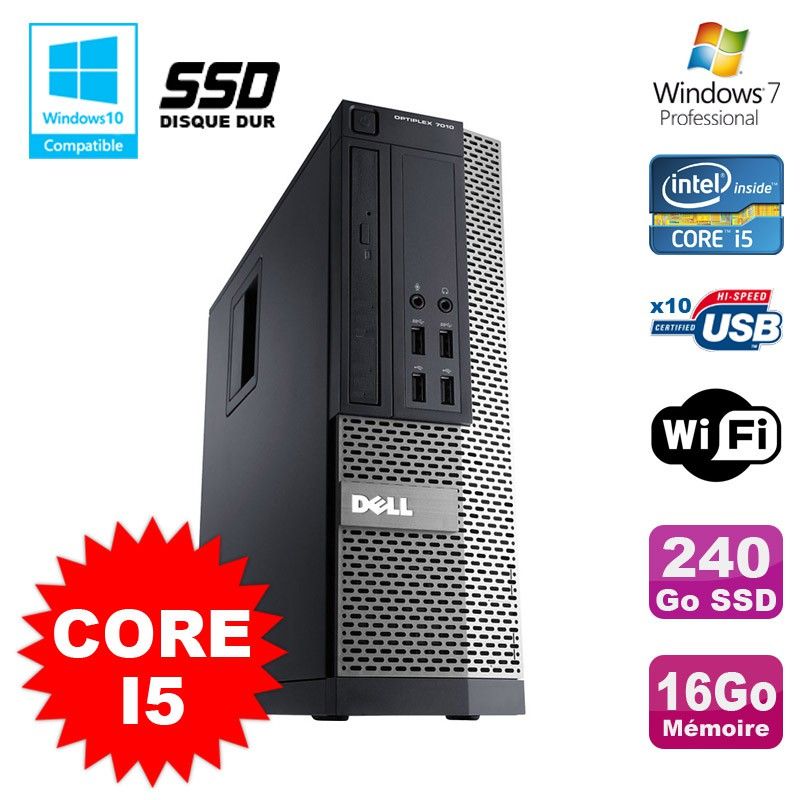 Dell Optiplex 7010 SFF Computer - Core i5, 3.1GHz, 16GB RAM, 240GB SSD, Wi-Fi, Windows 7 Pro