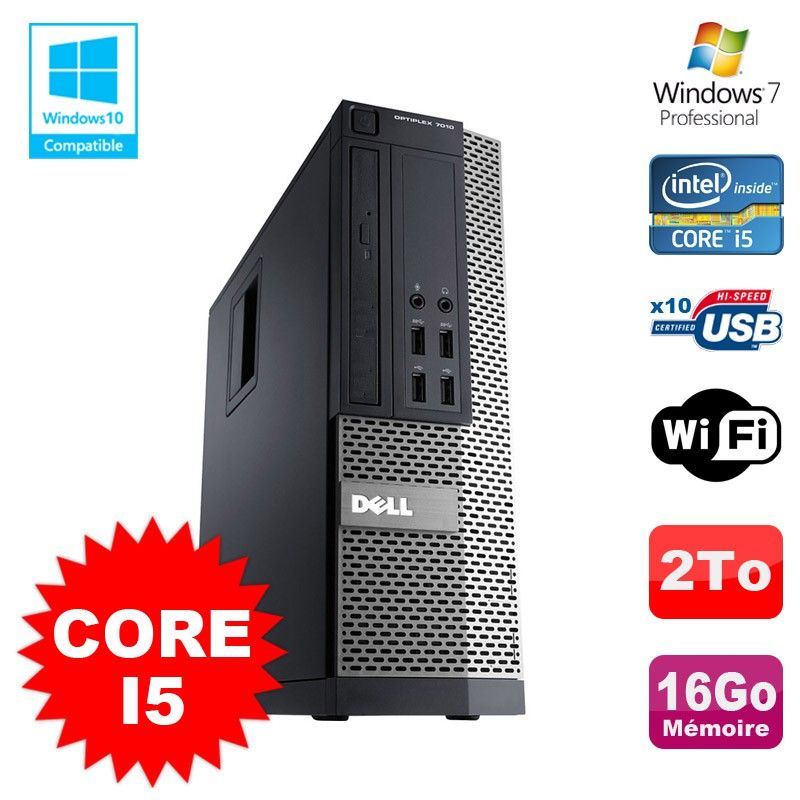Dell Optiplex 7010 SFF Desktop PC - Core i5-2400, 3.1GHz, 16GB RAM, 2TB HDD, WiFi, Windows 7 Pro