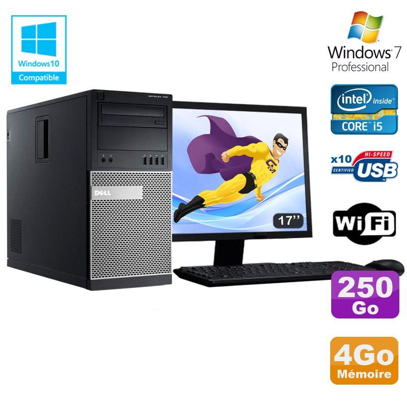 Dell Optiplex 7010 MT Desktop PC - Core i5-3470, 4GB RAM, 250GB HDD, DVD Drive, WiFi, Windows 7 Pro