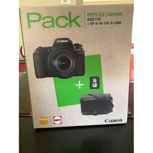 Kit Canon EOS 77D avec objectif 18-135 mm f/3,5-5,6 USM IS + sac + carte SD 8 Go