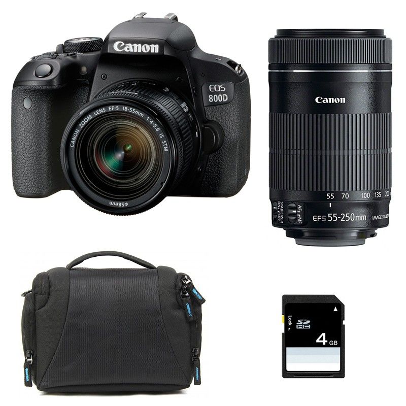 Canon EOS 800D Kit with 18-55 IS STM + 55-250 IS STM Lenses + Bag + 4GB SD Card