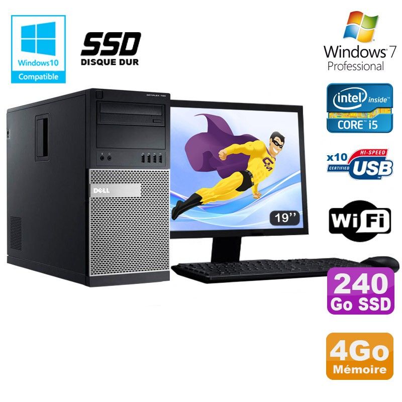 Dell Optiplex 7010 Desktop PC - Intel Core i5, 4GB RAM, 240GB SSD, DVD Drive, WiFi, Windows 7