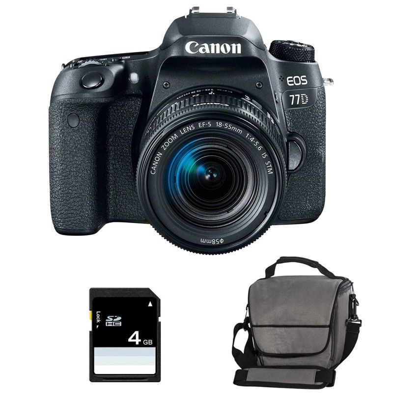 Canon EOS 77D + 18-55 IS STM Kit with Bag and 4GB SD Card