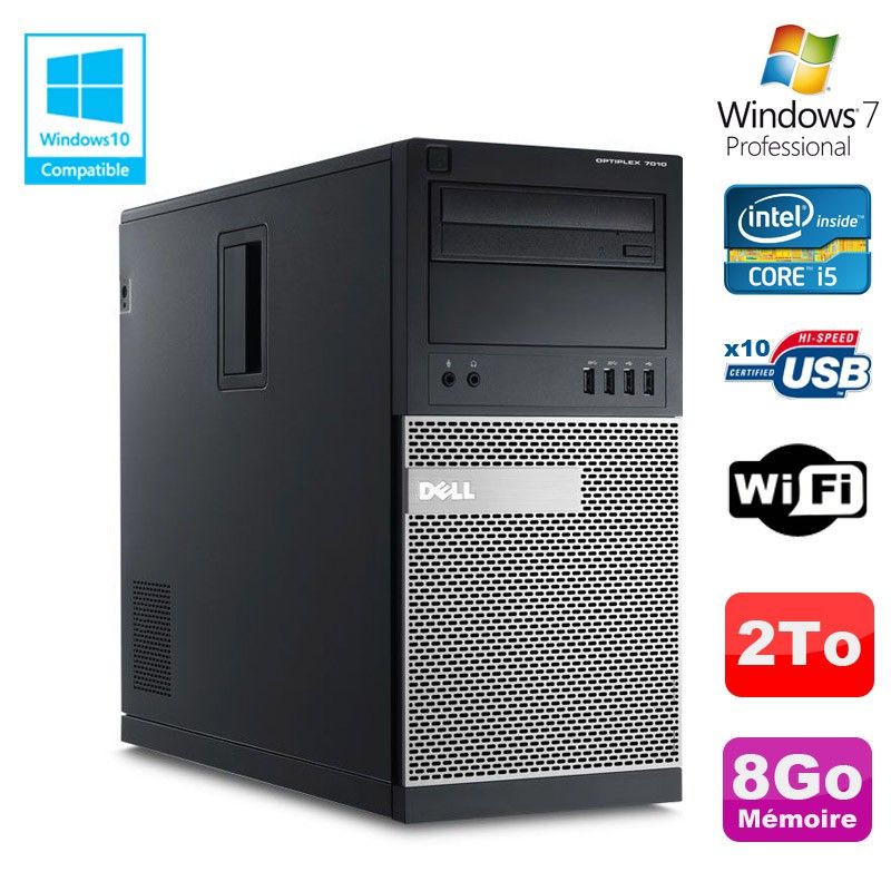 Dell Optiplex 7010 Tower - Intel Core i5-3470, 8GB RAM, 2TB HDD, DVD Drive, WiFi, Windows 7 Pro