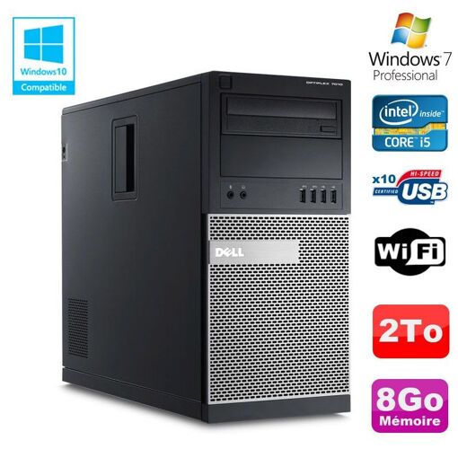 Dell Optiplex 7010 Tower - Intel Core i5-3470, 8GB RAM, 2TB HDD, DVD Drive, WiFi, Windows 7 Pro