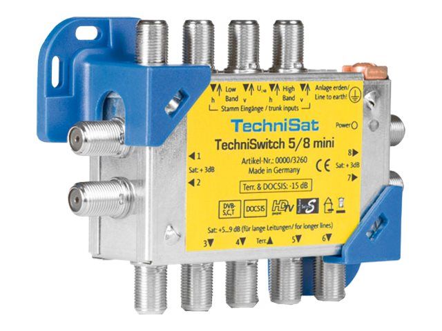 TechniSat TechniSwitch 5/8 Mini - Terrestrial/Satellite Signal Multiplexer Switch - Blue, Yellow