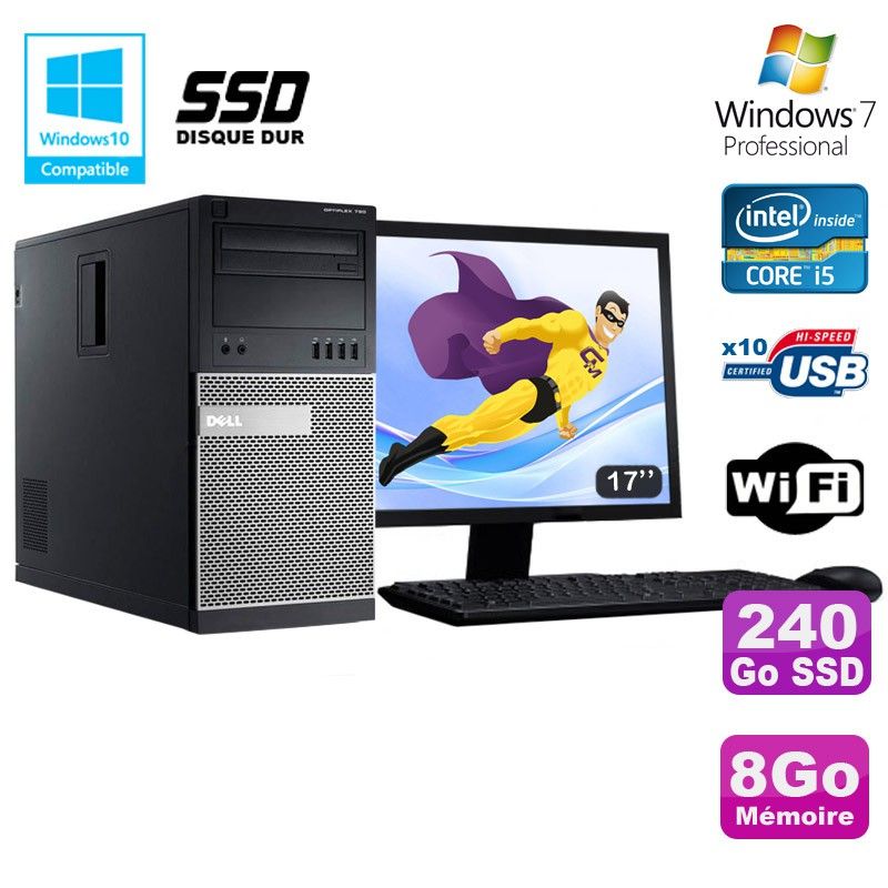 Dell Optiplex 7010 Desktop PC - I5-3470, 8GB RAM, 240GB SSD, DVD, WiFi, Windows 7