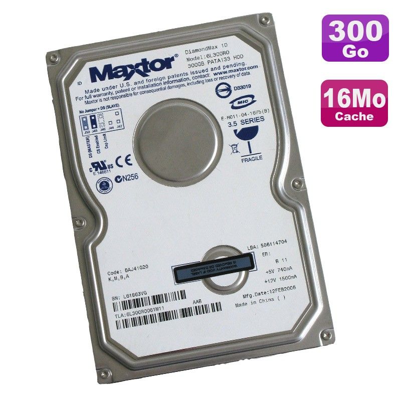 Disque dur interne Maxtor DiamondMax 10 - 3,5", 300 Go, 7200 tr/min, 16 Mo de mémoire tampon