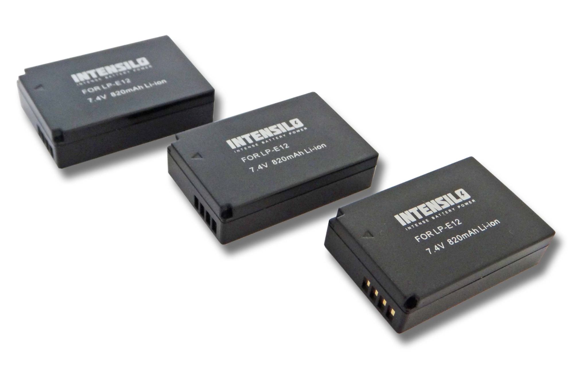 Intensilo 3x Li-Ion Battery 820mAh (7.4V) for Canon EOS Camera, Compatible with Canon LP-E12