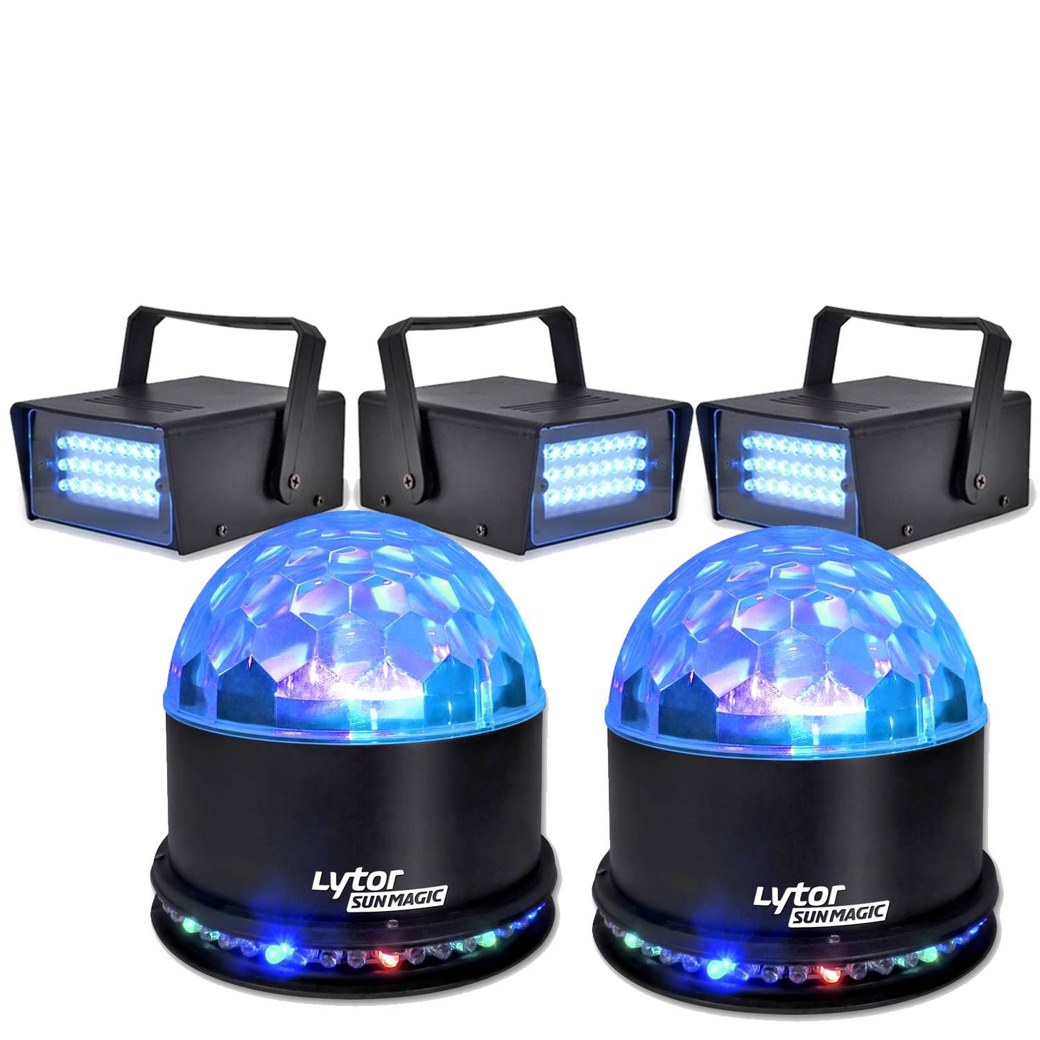 Lytor Fiesta Party Pack: 2 SunMagic + 3 White LED Strobe Lights