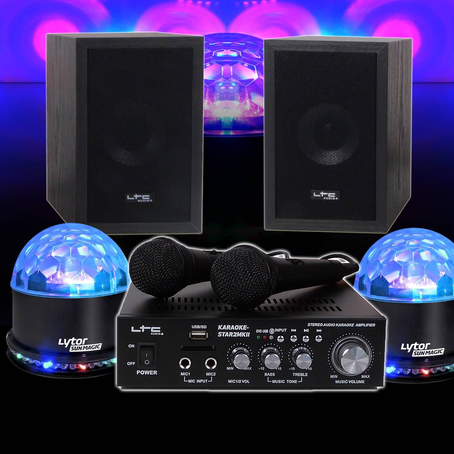 Kit Karaoké Enfant Ibiza STAR2MKII (2x50W + 2 Éclairages SUNMAGIC RVB)
