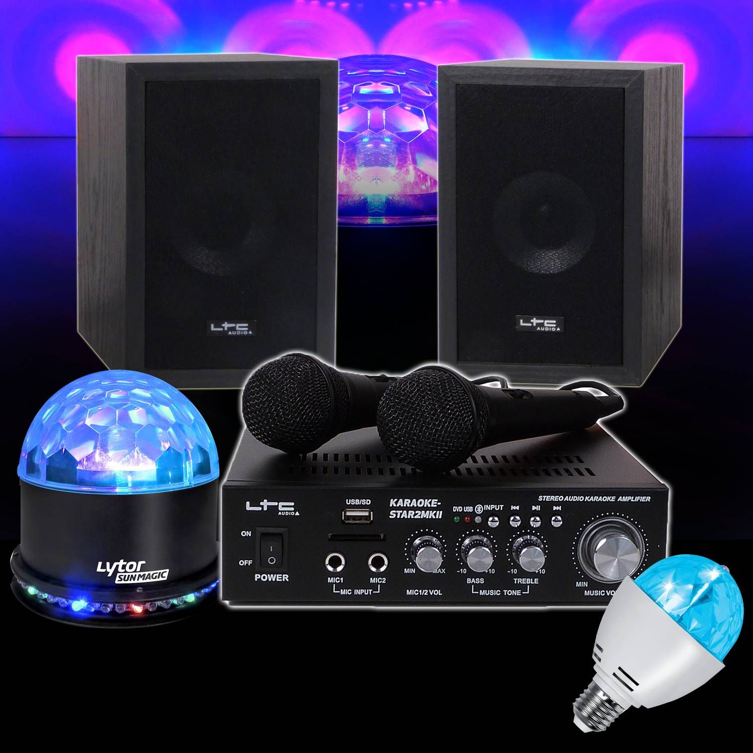 Kit Karaoké Ibiza STAR2MKII 2x50W avec Éclairage RVB MINI DIAMS