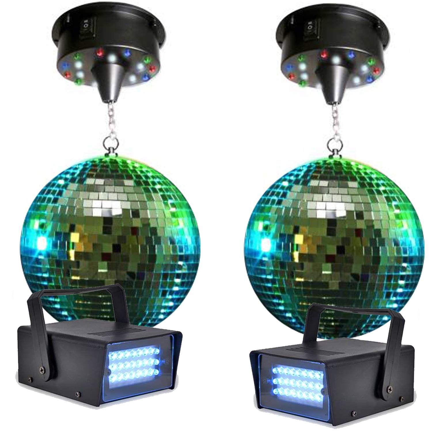 Lytor 20cm Facet Balls + 18 LED Motors + 2 Mini Strobe Lights