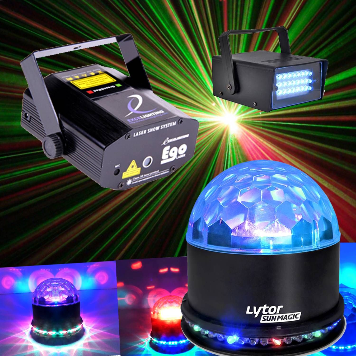 Lytor Fiesta Pack + LED Strobe + Laser Ego (Red/Green)