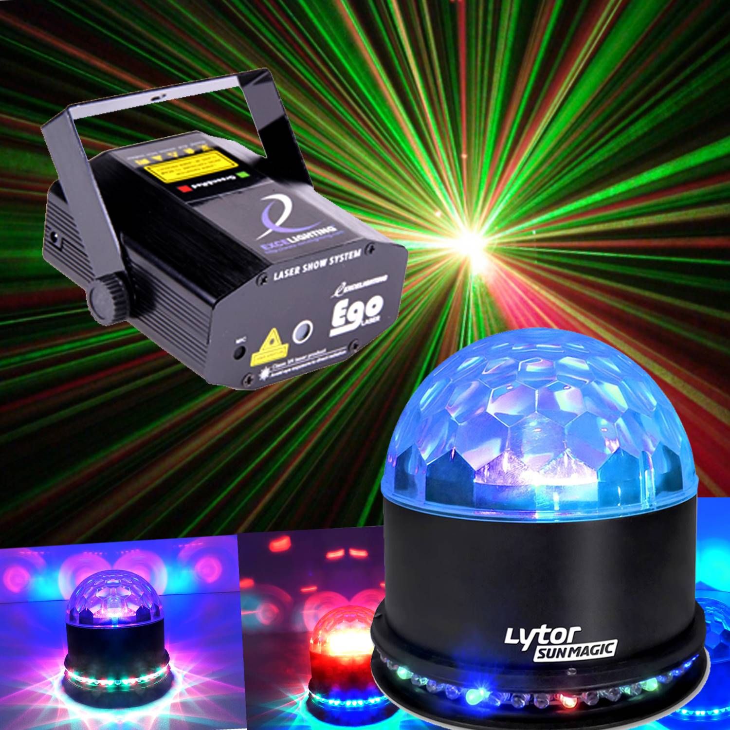 Lytor Sunmagic + Laser Ego Party Light Set, Red/Green