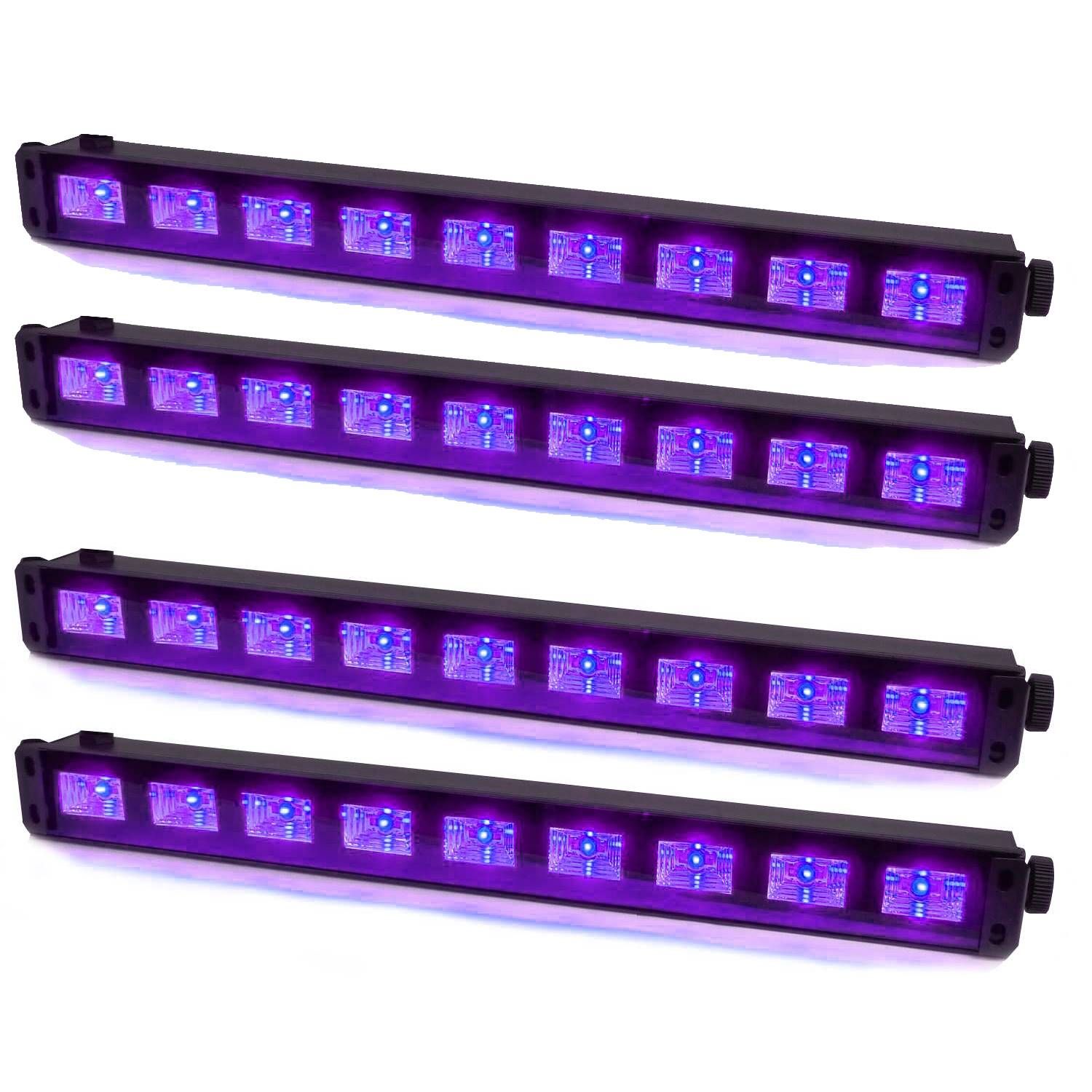 Ibiza Light 4-Pack UV LED Bars, 9x1W, White Reflection on Fabrics
