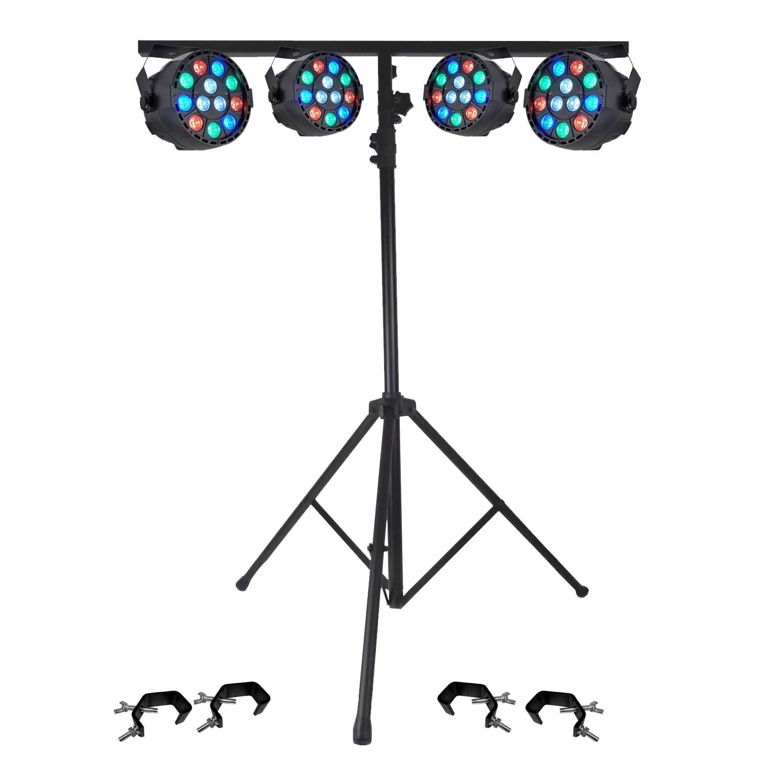 Ibiza Light PAR LED Projector Pack 4 Mini RGBW + Stand + Hooks