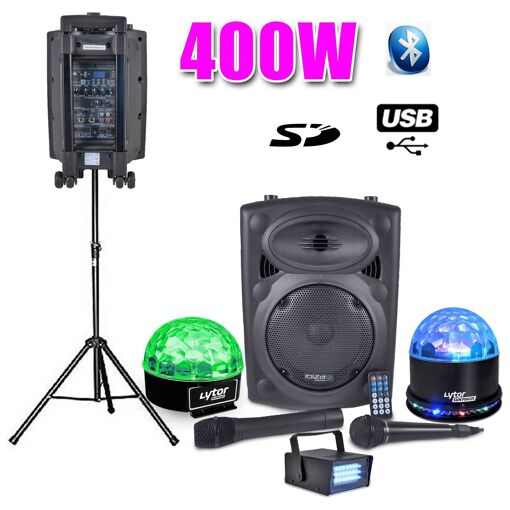 Ibiza Light Fiesta 400W Karaoke Kit with Stand, SIXMAGIC, SUNMAGIC, and LEDSTROBE