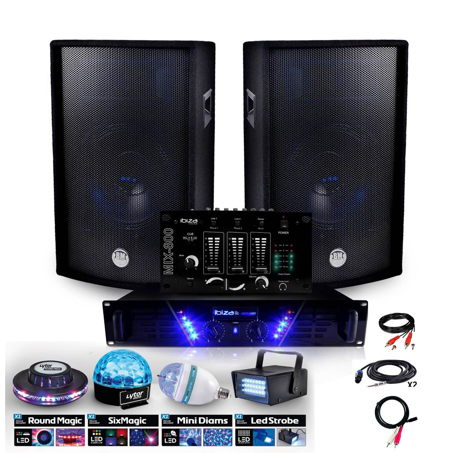 Pack sonorisation Ibiza 480W + HP BMS-12 2x600W + PACK DIAMS