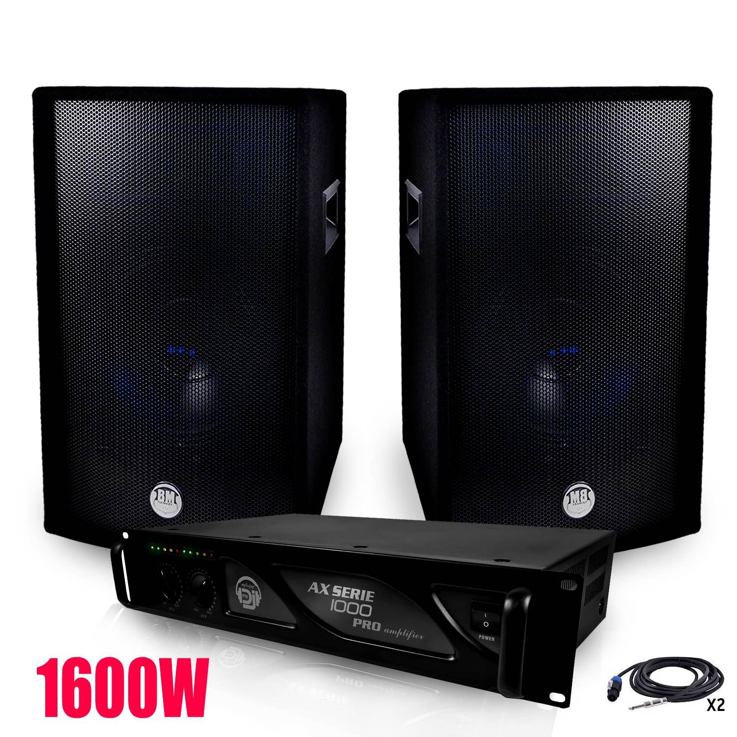 Mydj Sound Pack 1600W Amplifier + BMS-12 Speakers (2x600W) + Cables