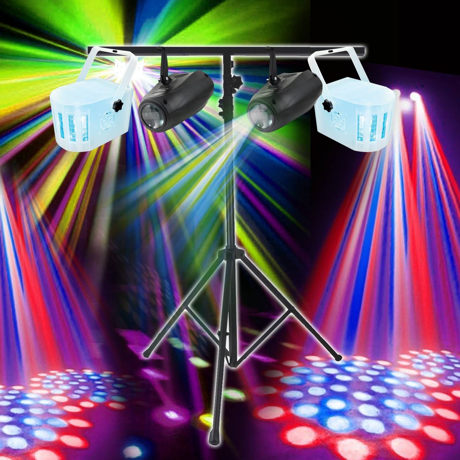 Varytec Derby 4 LED RGBW Light Pack (2 Airship Lights + Stand)