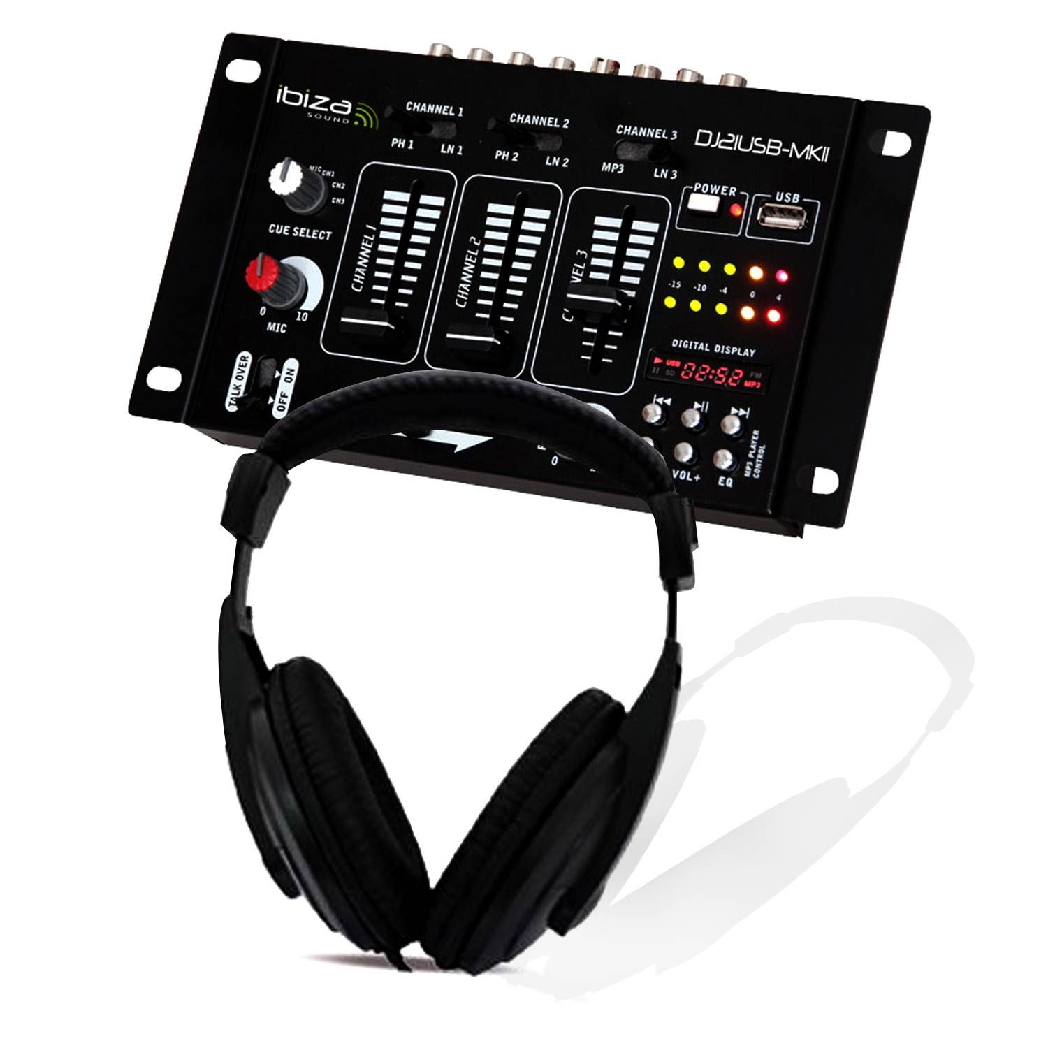 Auriculares DJ Ibiza Sono + Mesa de Mezcla DJ21-USB-MKII IBIZA Sound