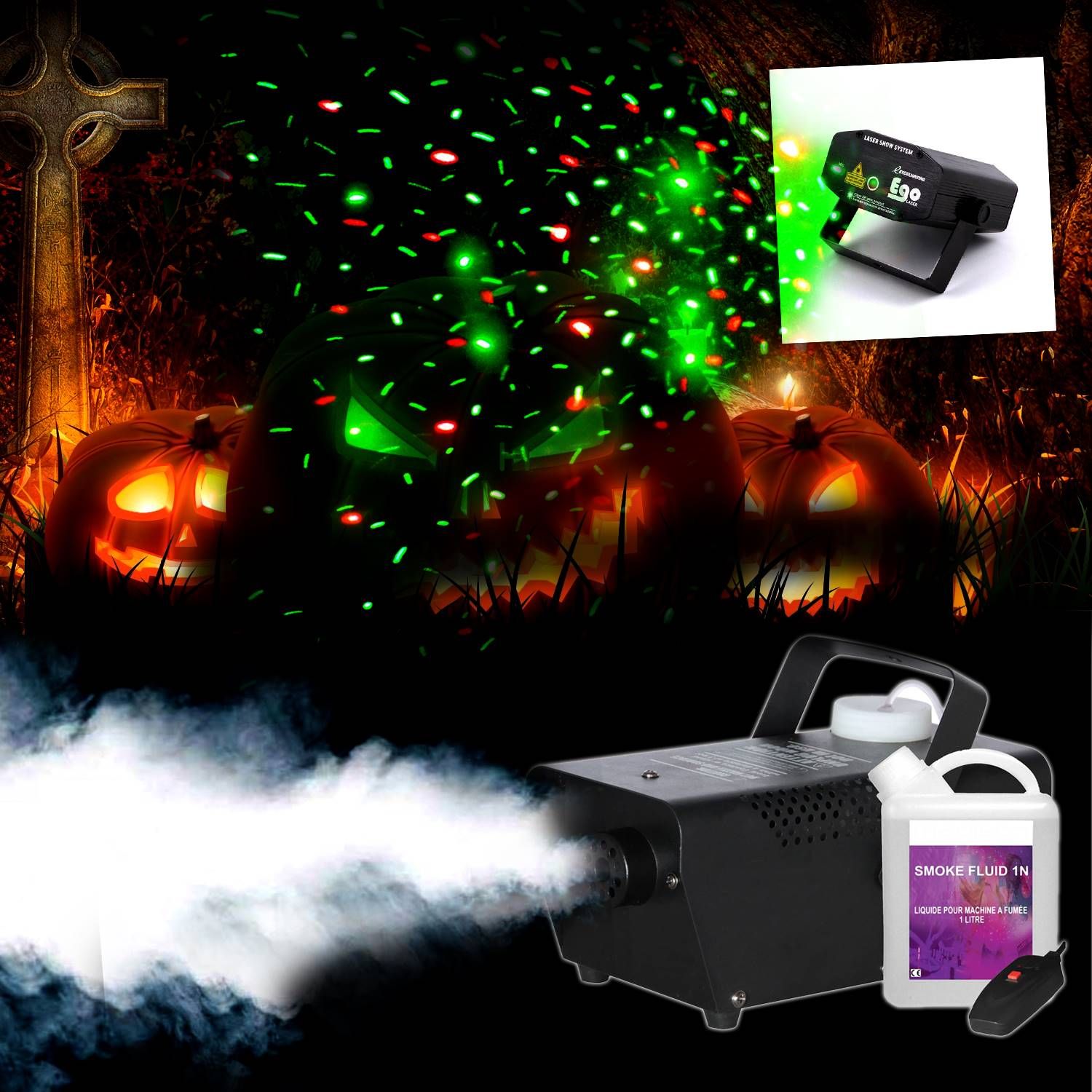 Ibiza Light Halloween Smoke Machine with Liquid and Red/Green Laser Light (EGO)