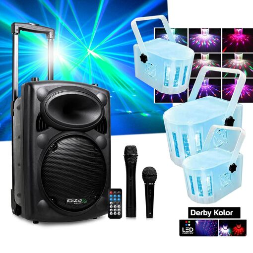 Sistema de karaoke móvil Ibiza PORT10VHF-BT +3 Mini Derby Kolor RVB 500W