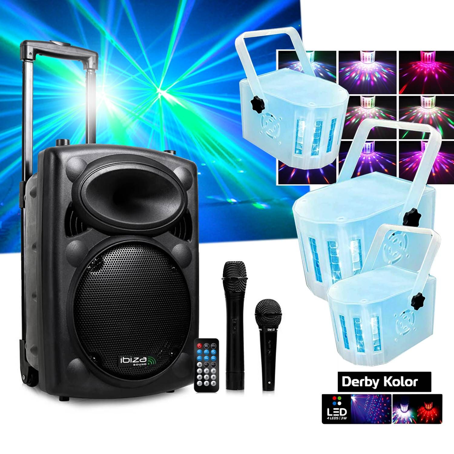 Ibiza PORT10VHF-BT +3 Mini Derby Kolor RVB Mobile DJ Karaoke System 500W