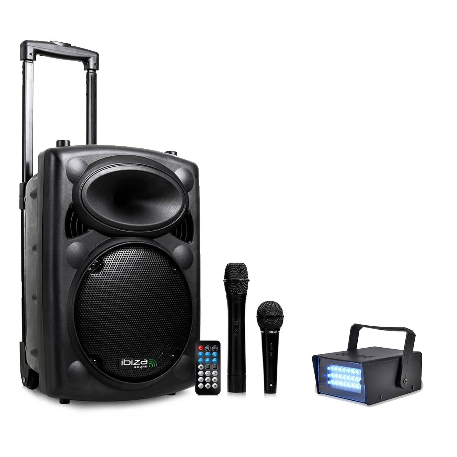 Sistema de karaoke portátil Ibiza 500W USB/MP3 + luz estroboscópica Lytor