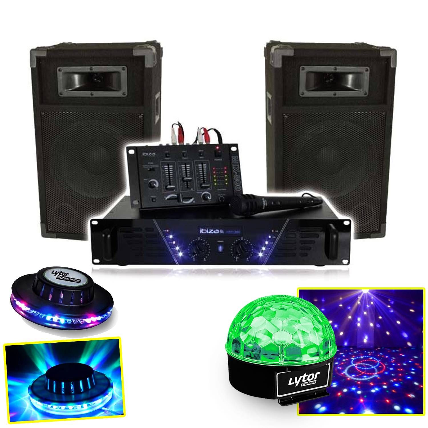 Kit de sonorisation Ibiza DJ-300 DISCO 480W + jeux de lumières