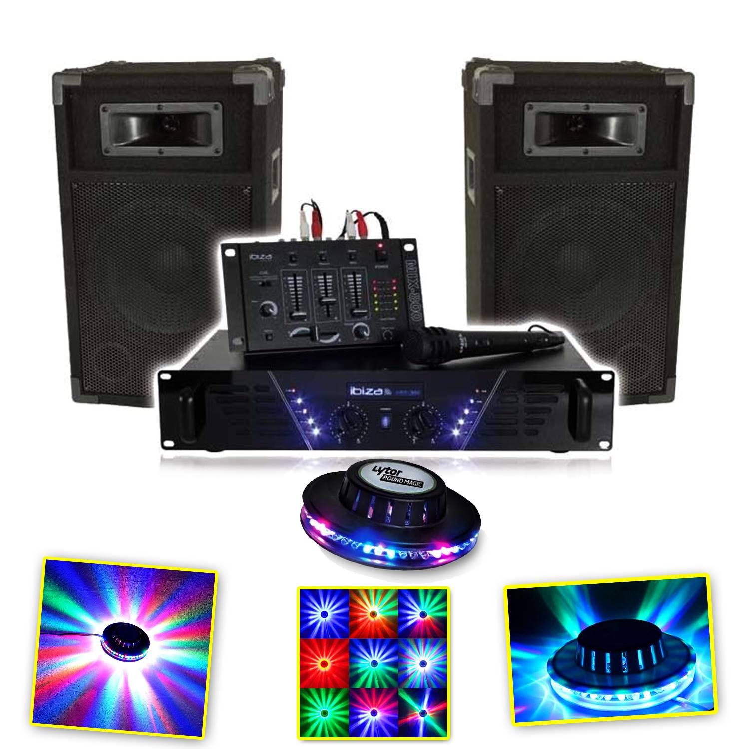 Kit de sonorisation Ibiza DJ-300 480W + RoundMagic LytOr